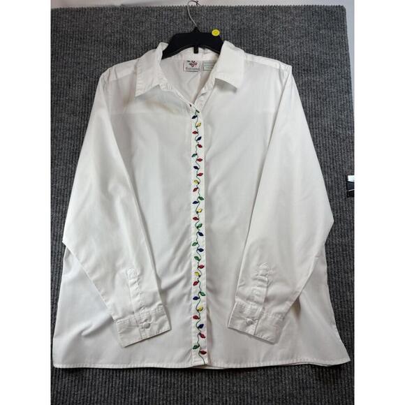 Nutcracker Tops - Vintage Nutcracker Christmas Light LS Button Up Sz Large Wmn's White Holiday